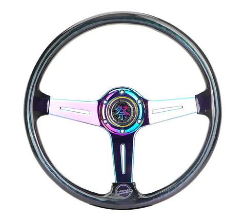 NRG NRG Reinforced Steering Wheel (350mm / 2in. Deep) Matsuri Smoke Clear Acrylic w/ Neochrome Spoke
