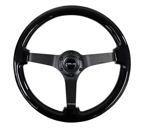 NRG NRG Reinforced Steering Wheel (350mm / 3in. Deep) Black w/Black Chrome Solid 3-Spoke Center