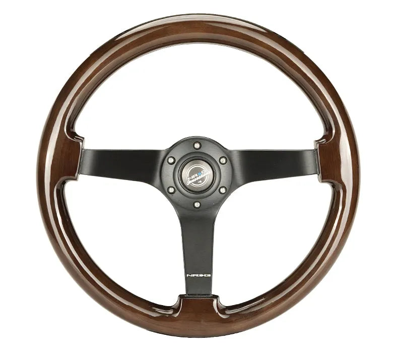 NRG NRG Reinforced Steering Wheel (350mm) Dark Wood Grain - 3in Deep - Black 3-Spoke Center