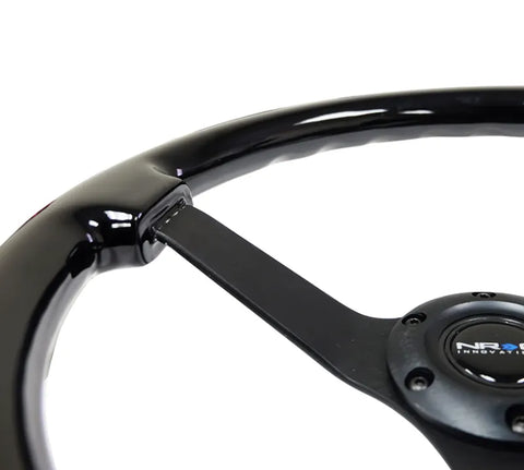 NRG NRG Reinforced Steering Wheel (350mm / 3in. Deep) Black w/Black Chrome Solid 3-Spoke Center (image 2)