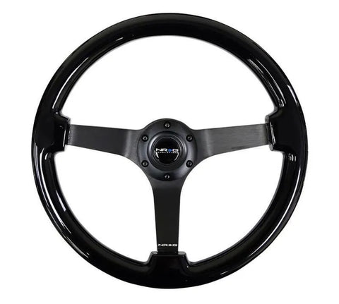 NRG NRG Reinforced Steering Wheel Classic Wood Grain (350mm / 3in. Deep) Matte Black Solid 3-Spoke