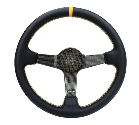 NRG NRG Carbon Fiber Steering Wheel (350mm) Leather Trim w/Gold Stiching/Center Mark (image 2)