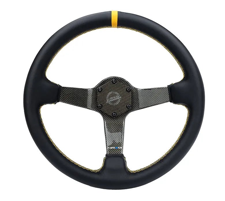 NRG NRG Carbon Fiber Steering Wheel (350mm) Leather Trim w/Gold Stiching/Center Mark