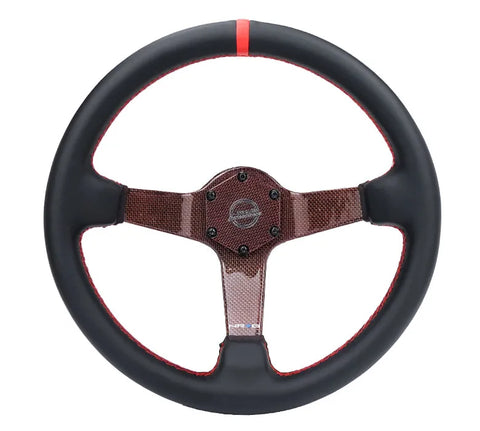 NRG NRG Carbon Fiber Steering Wheel 350mm 3in Deep Red Carbon Fiber Red Stiching Red Center Mark Leather