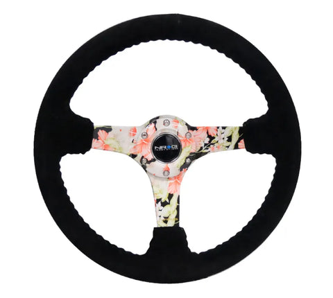 NRG NRG Reinforced Steering Wheel (350mm / 3in. Deep) Blk Suede Floral Dipped w/ Blk Baseball Stitch