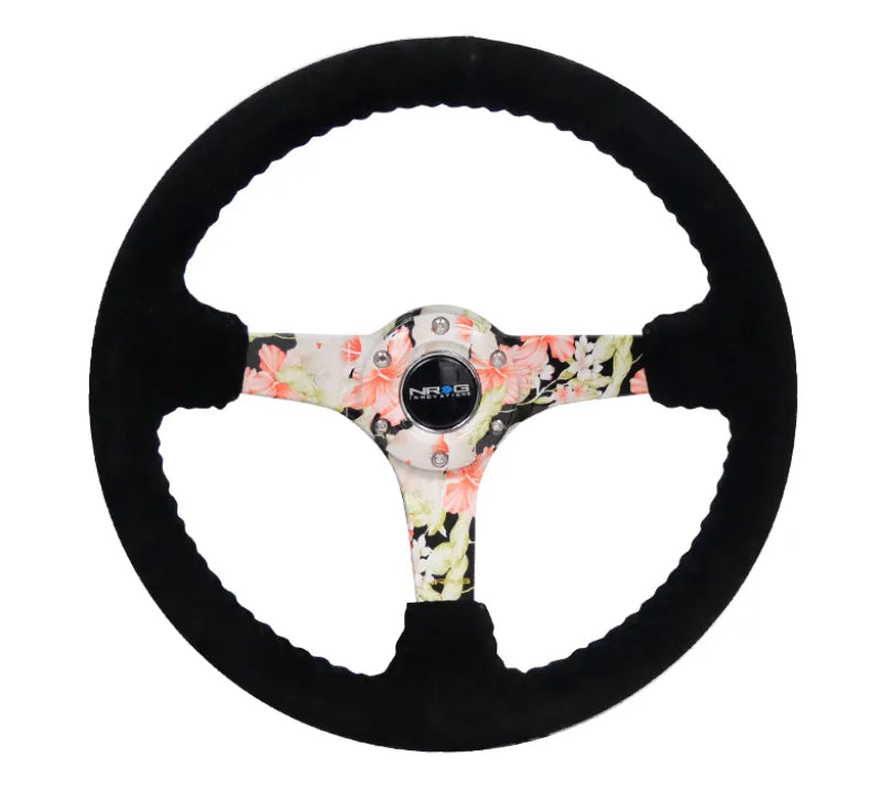 NRG NRG Reinforced Steering Wheel (350mm / 3in. Deep) Blk Suede Floral Dipped w/ Blk Baseball Stitch