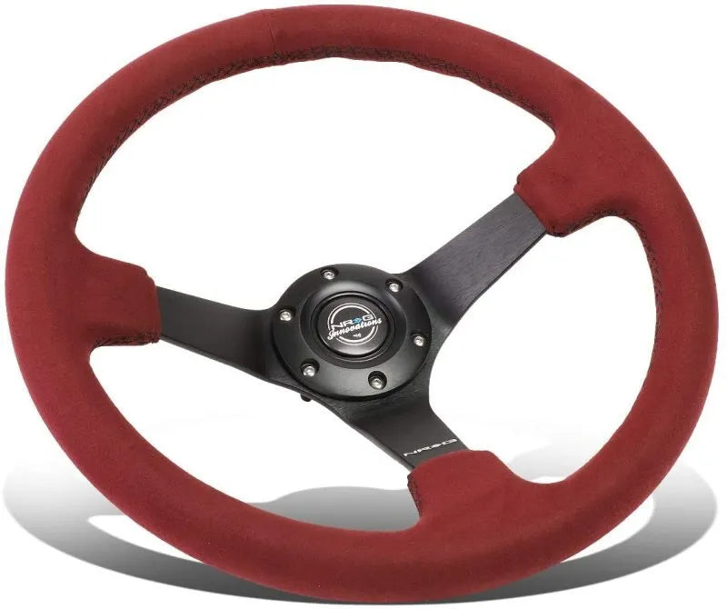 NRG NRG Reinforced Steering Wheel (350mm/ 3in. Deep) Black Spoke/ Burgundy Alcantara w/ Black Stitch