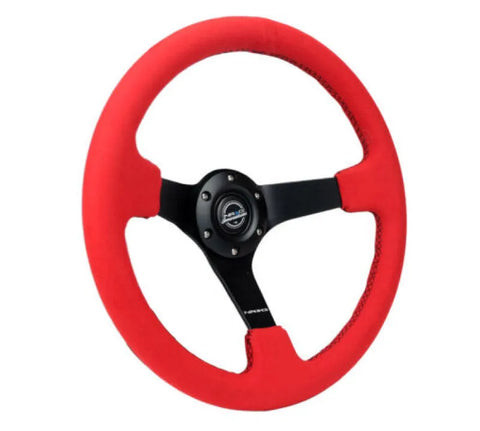 NRG NRG Reinforced Steering Wheel (350mm/3in. Deep) Matte Black Spoke/ Red Alcantara w/ Black Stitching