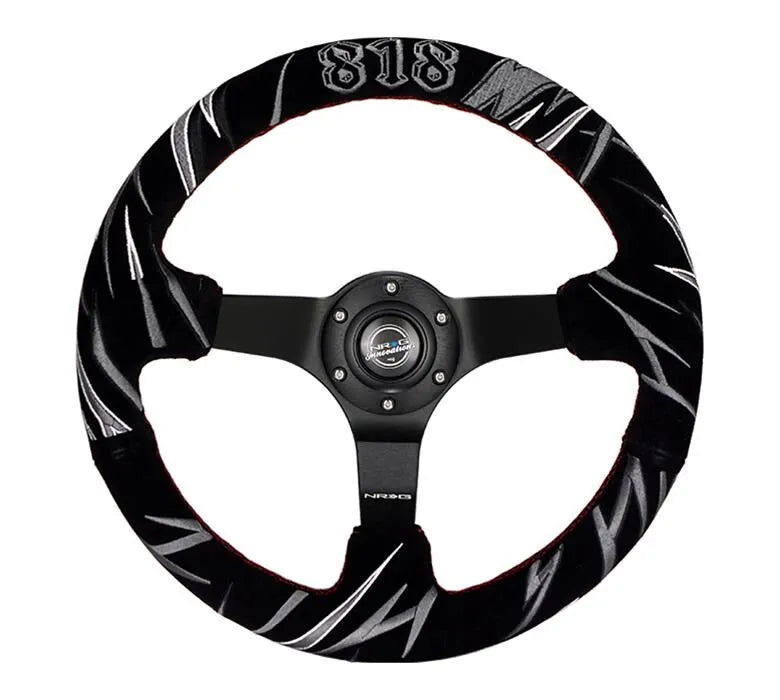 NRG NRG Reinforced Steering Wheel (3in. Deep) Jeff Jones Sig Blk Suede, Red Stich, Car Livery Embroidery