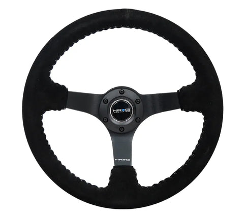 NRG NRG Reinforced Steering Wheel (350mm / 3in. Deep) Blk Suede/Silver BBall Stitch w/5mm Mt. Blk Spokes