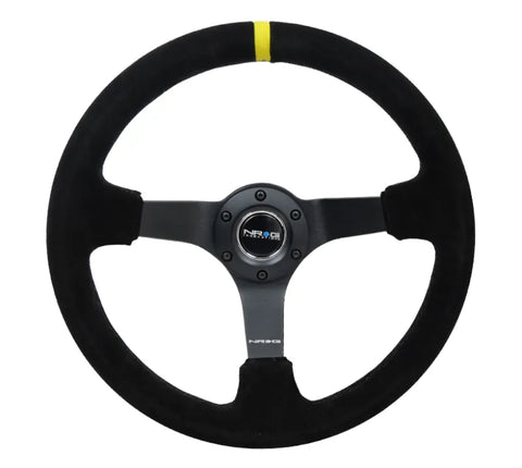 NRG NRG Reinforced Steering Wheel (350mm / 3in. Deep) Blk Suede/X-Stitch w/5mm Blk Spoke & Yellow CM