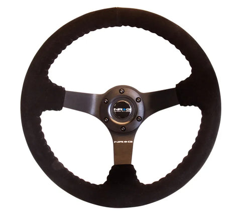 NRG NRG Reinforced Steering Wheel (350mm / 3in. Deep) Blk Suede w/Blk BBall Stitch (Odi Bakchis Edition)