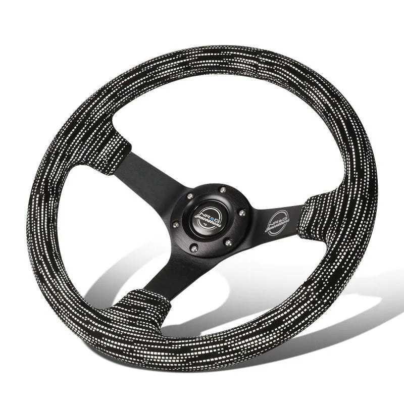 NRG NRG Reinforced Steering Wheel (350mm / 3in. Deep) Microfiber/Black Stitch w/5mm Matte Black Spokes