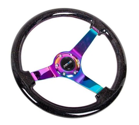 NRG NRG Reinforced Steering Wheel (350mm / 3in Deep) Minty Fresh Wood Grain w/Black 3-Spoke Center