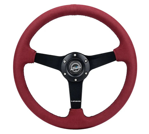 NRG NRG Sport Wheel (350mm) 3 Solid Spokes - 1.5in Deep - Burgundy - Micro Suede - Black Stitching