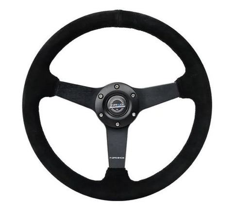 NRG NRG Sport Steering Wheel (350mm / 1.5in Deep) Black Suede/Black Stitch w/Matte Black Solid Spokes