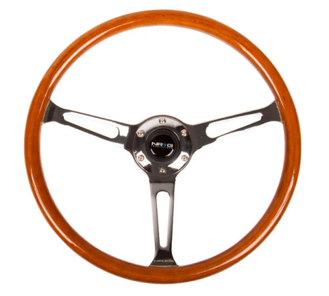 NRG NRG Reinforced Steering Wheel (360mm) Classic Wood Grain w/Chrome Cutout 3-Spoke Center