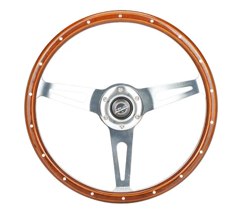 NRG NRG Reinforced Steering Wheel (360mm) Dark Wood Grain w/Chrome 3-Spoke Center