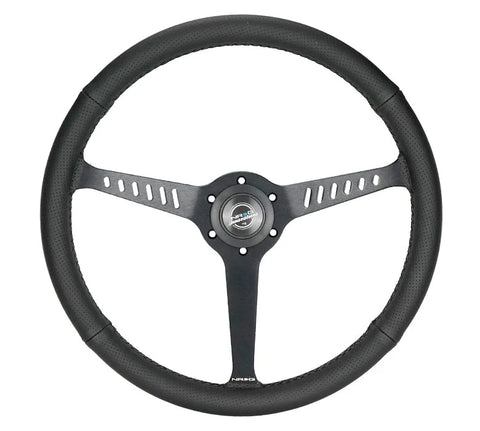 NRG NRG Reinforced Stealth Wheel (380mm) 3 Spoke Center 1in Deep Dish - Perforated Leather Black Stitch