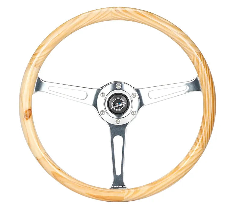 NRG NRG Reinforced Steering Wheel (380mm) Light Wood Grain w/3-Spoke Center Shinny Chrome