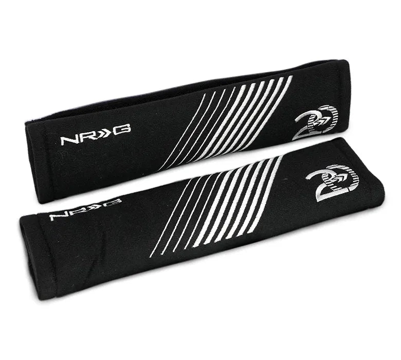 NRG NRG Seat Belt Pads - 20 Year Anniversary - 11in. Length Black w/ Silver Stitching - 2pc