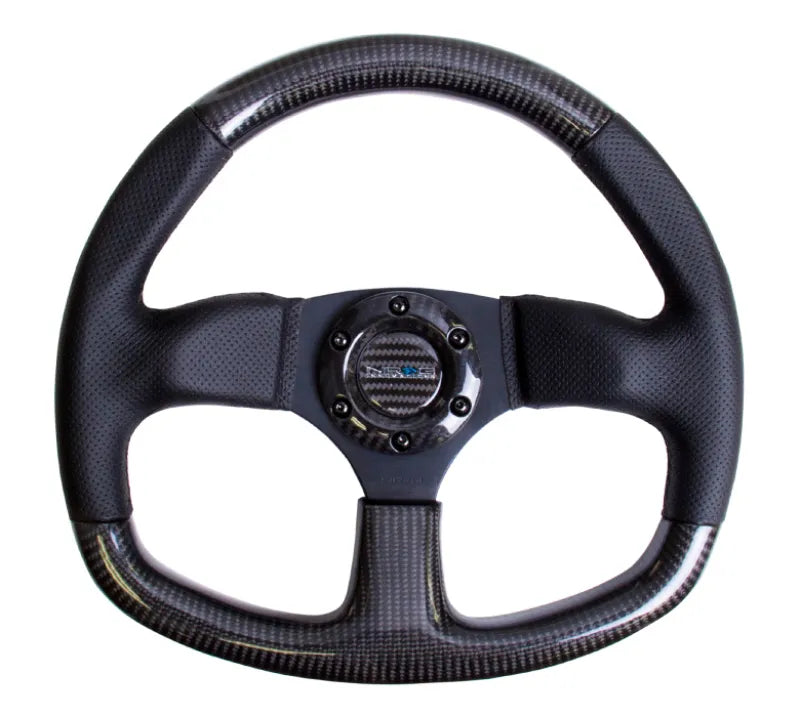 NRG NRG Carbon Fiber Steering Wheel (320mm) Flat Bottom & Leather Trim w/Black Stitching