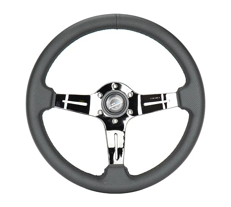 NRG NRG Light Weight Gaming Steering Wheel - 350mm 3 Black Chrome Spokes Perforated Leather
