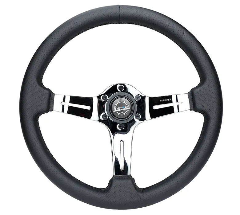 NRG NRG Light Weight Gaming Steering Wheel - Splitz Chrome Silver Spokes Perforated Leather