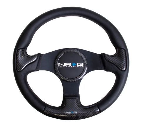 NRG NRG Carbon Fiber Steering Wheel (350mm) Blk Frame Blk Stitching w/Rubber Cover Horn Button