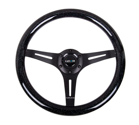 NRG NRG Classic Wood Grain Steering Wheel (350mm) Black Sparkled Grip w/Black 3-Spoke Center