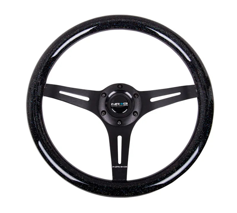 NRG NRG Classic Wood Grain Steering Wheel (350mm) Black Sparkled Grip w/Black 3-Spoke Center