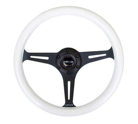 NRG NRG Classic Wood Grain Steering Wheel (350mm) Glow-N-The-Dark Green Grip w/Black 3-Spoke Center