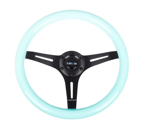 NRG NRG Classic Wood Grain Steering Wheel (350mm) Minty Fresh Color Grip w/Black 3-Spoke Center (image 2)