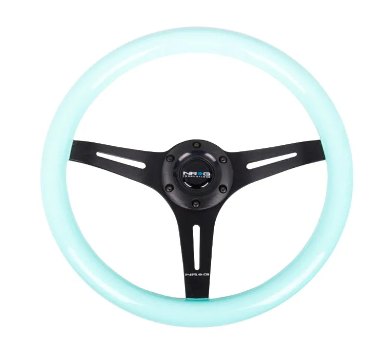 NRG NRG Classic Wood Grain Steering Wheel (350mm) Minty Fresh Color Grip w/Black 3-Spoke Center