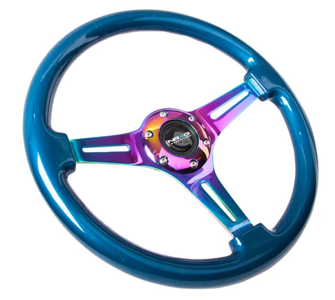 NRG NRG Classic Wood Grain Steering Wheel (350mm) Blue Pearl/Flake Paint w/Neochrome 3-Spoke Center