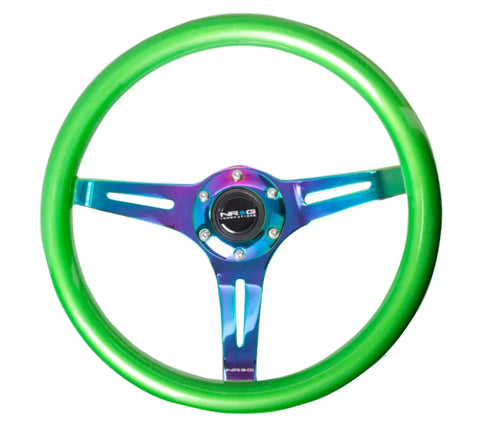 NRG NRG Classic Wood Grain Steering Wheel (350mm) Green Pearl/Flake Paint w/Neochrome 3-Spoke Center