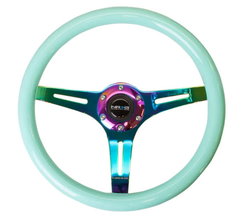 NRG NRG Classic Wood Grain Steering Wheel (350mm) Minty Fresh Color w/Neochrome 3-Spoke Center