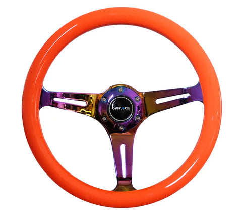 NRG NRG Classic Wood Grain Steering Wheel (350mm) Neon Orange Color w/Neochrome Spokes