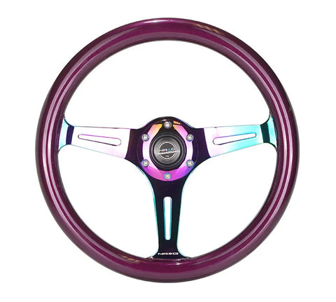 NRG NRG Classic Wood Grain Wheel (350mm) 3 Neochrome Spokes- Neon Purple
