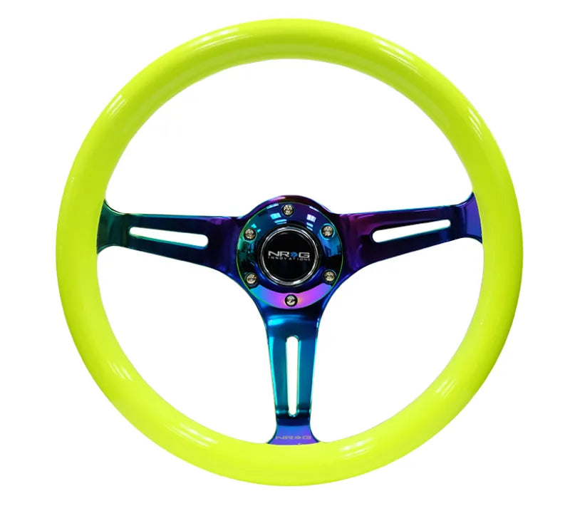 NRG NRG Classic Wood Grain Steering Wheel (350mm) Neon Yellow Color w/Neochrome Spokes