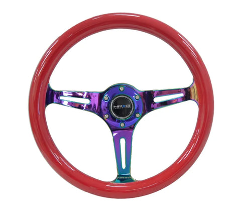NRG NRG Classic Wood Grain Steering Wheel (350mm) Red Grip w/Neochrome 3-Spoke Center