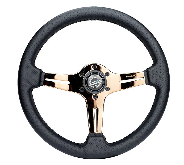 NRG NRG Light Weight Gaming Steering Wheel - Blitz 350mm 3 Rose Gold Spokes Slits - Leather - No Dish