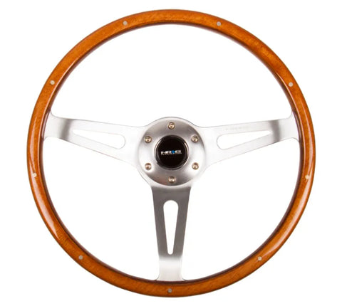 NRG NRG Classic Wood Grain Steering Wheel (365mm) Wood w/Metal Accents & Polished Alum. 3-Spoke Center