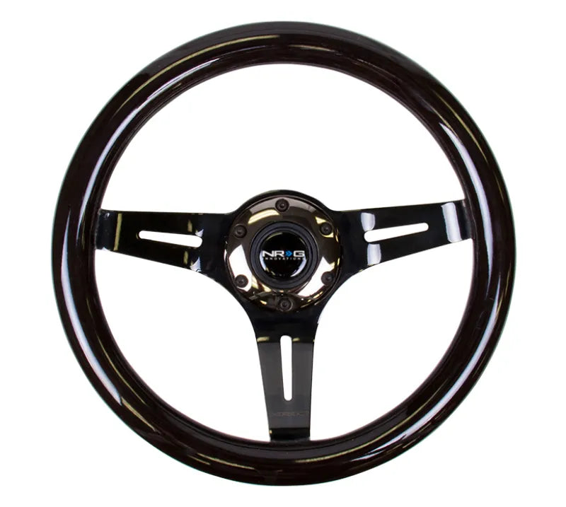 NRG NRG Classic Wood Grain Steering Wheel (310mm) Black w/Black Chrome 3-Spoke Center