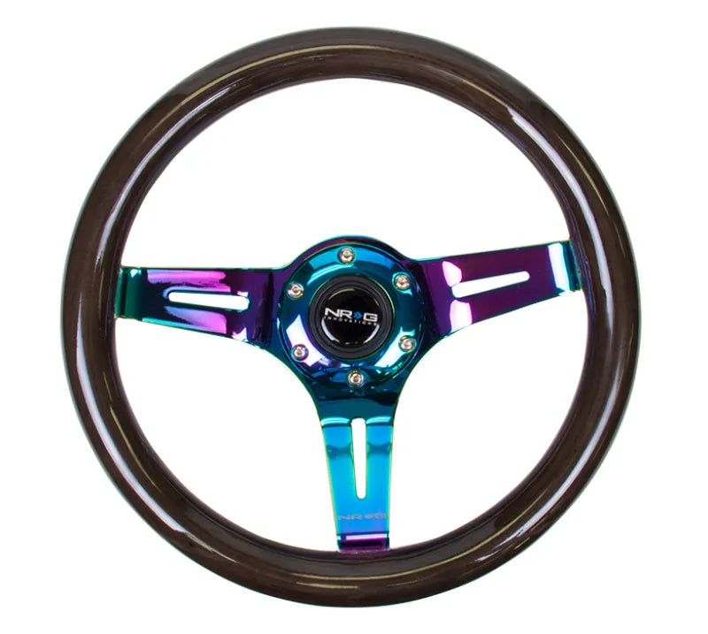 NRG NRG Classic Wood Grain Steering Wheel (310mm) Black w/Neochrome 3-Spoke Center