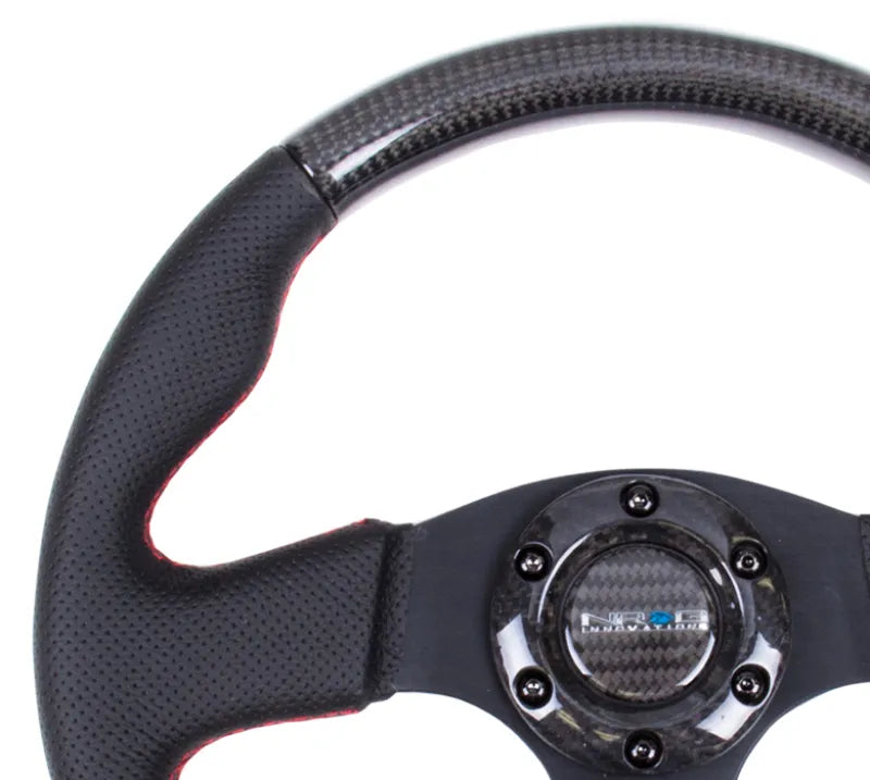 NRG NRG Carbon Fiber Steering Wheel (315mm) Leather Trim w/Red Stitching