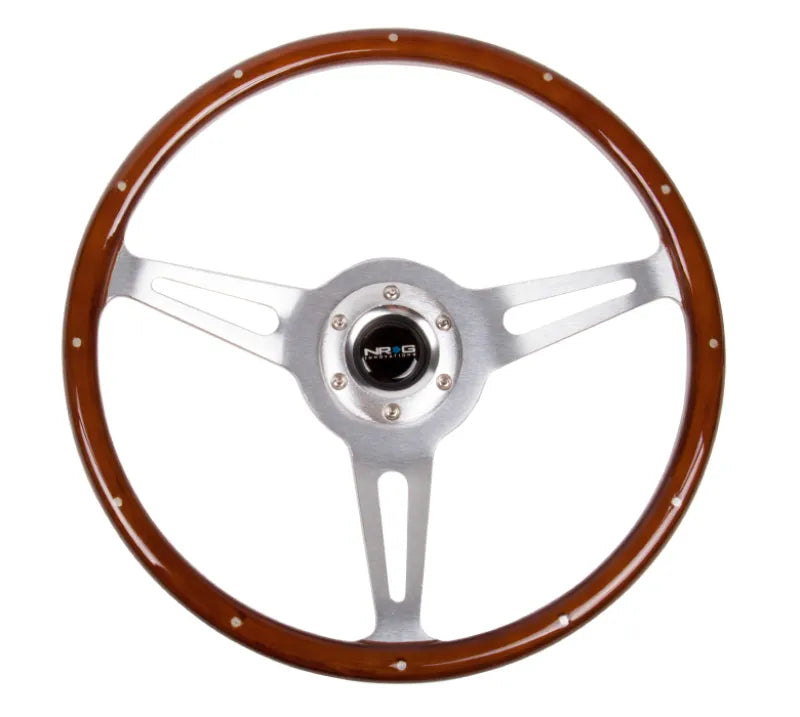 NRG NRG Classic Wood Grain Steering Wheel (365mm) Wood w/Metal Inserts & Brushed Alum. 3-Spoke Center
