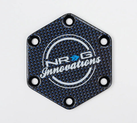 NRG NRG Carbon Fiber w/ Blue Texalium Fabrics Horn Delete Button Circular Logo Front/ Back