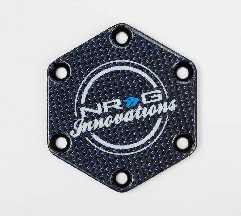 NRG NRG Carbon Fiber w/ Blue Texalium Fabrics Horn Delete Button Circular Logo Front/ Back