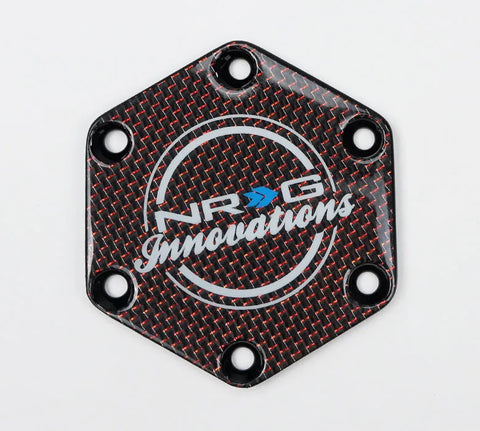 NRG NRG Carbon Fiber w/ Red Texalium Fabrics Horn Delete Button Circular Logo Front/ Back